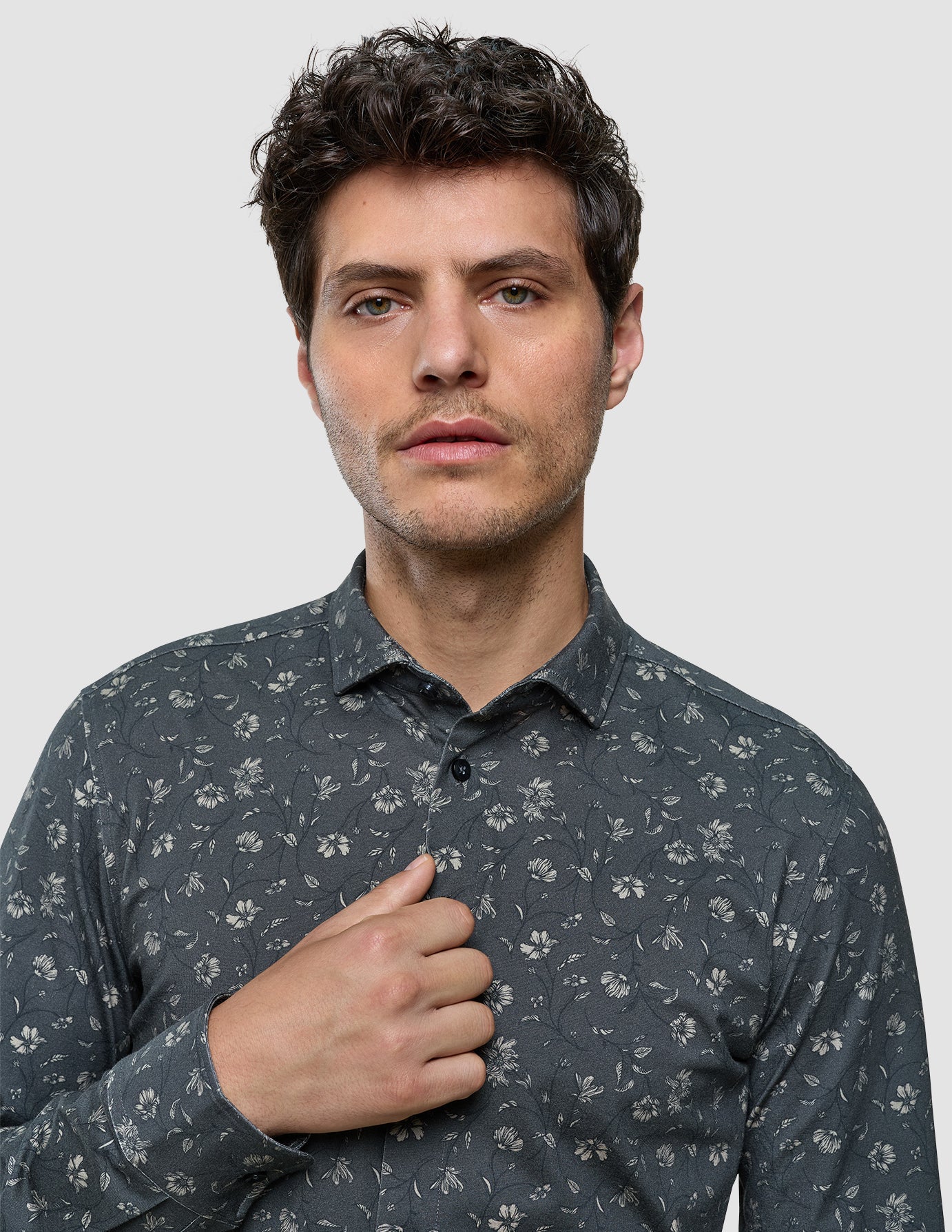 Classic Shirt Grey Floral Slim